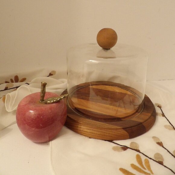 Vintage Other - WOODEN Cheese Tray with Glass Dome